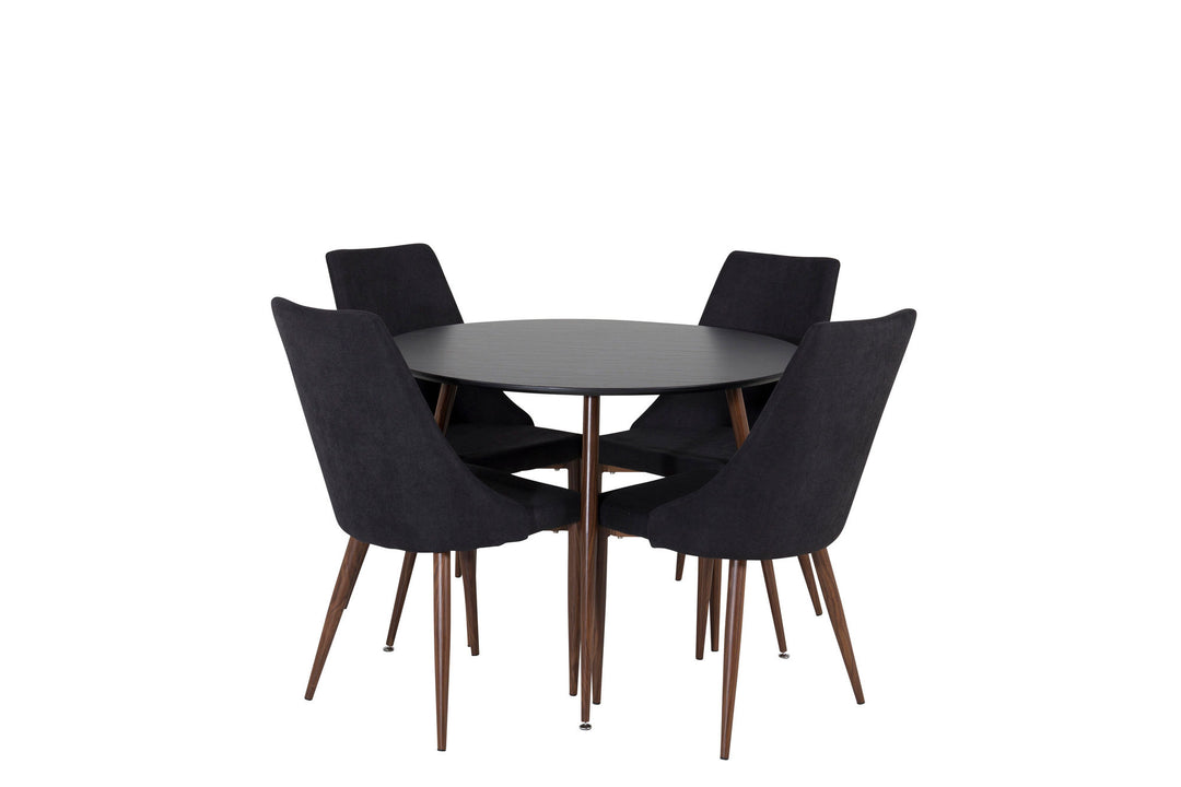Venture Home Plaza Round Table 100 cm - Black Top - Walnut legs+Leone Dining Chair - Walnut legs - Black Fabric_4