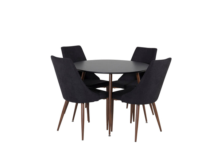 Venture Home Plaza Round Table 100 cm - Black Top - Walnut legs+Leone Dining Chair - Walnut legs - Black Fabric_4