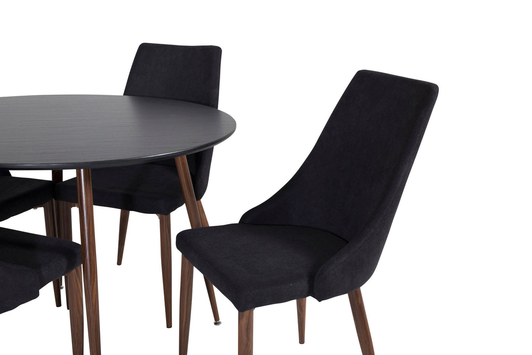 Venture Home Plaza Round Table 100 cm - Black Top - Walnut legs+Leone Dining Chair - Walnut legs - Black Fabric_4