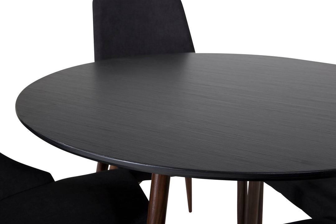Venture Home Plaza Round Table 100 cm - Black Top - Walnut legs+Leone Dining Chair - Walnut legs - Black Fabric_4