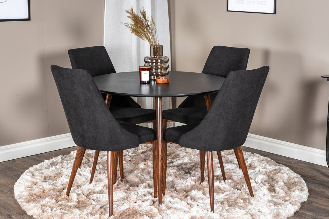 Venture Home Plaza Round Table 100 cm - Black Top - Walnut legs+Leone Dining Chair - Walnut legs - Black Fabric_4