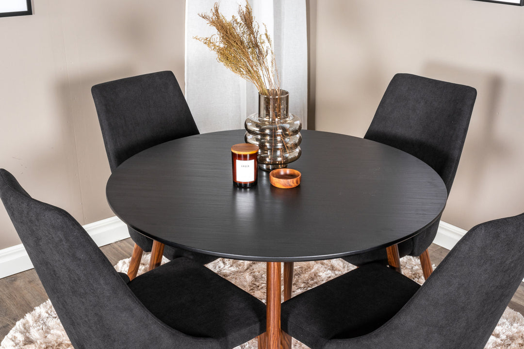 Venture Home Plaza Round Table 100 cm - Black Top - Walnut legs+Leone Dining Chair - Walnut legs - Black Fabric_4