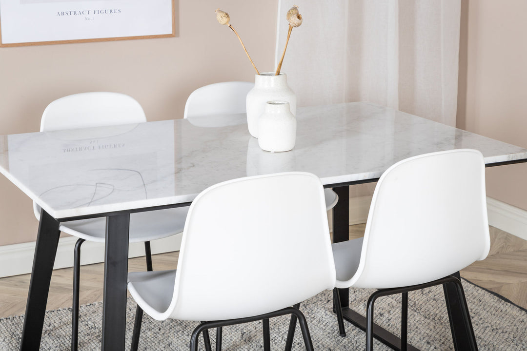 Venture Home Estelle Dining Table 140*90 - White / Black+Arctic Dining Chair - Black Legs - White Plastic_4
