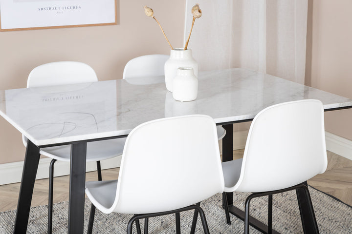 Venture Home Estelle Dining Table 140*90 - White / Black+Arctic Dining Chair - Black Legs - White Plastic_4