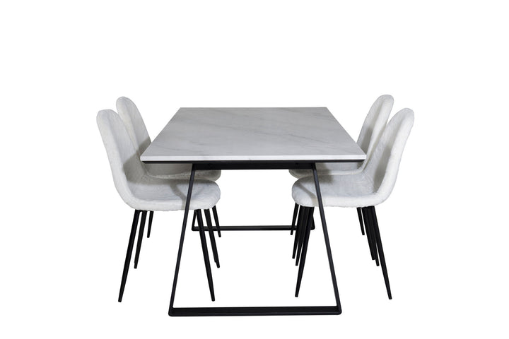 Venture Home Estelle Dining Table 140*90 - White / Black+Polar Fluff Dining Chair - Black Legs - White Teddy _4