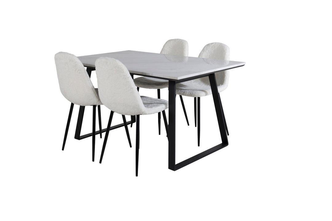 Venture Home Estelle Dining Table 140*90 - White / Black+Polar Fluff Dining Chair - Black Legs - White Teddy _4
