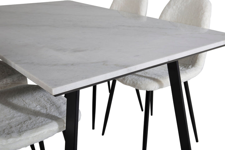 Venture Home Estelle Dining Table 140*90 - White / Black+Polar Fluff Dining Chair - Black Legs - White Teddy _4