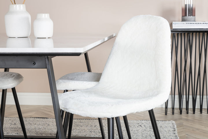 Venture Home Estelle Dining Table 140*90 - White / Black+Polar Fluff Dining Chair - Black Legs - White Teddy _4