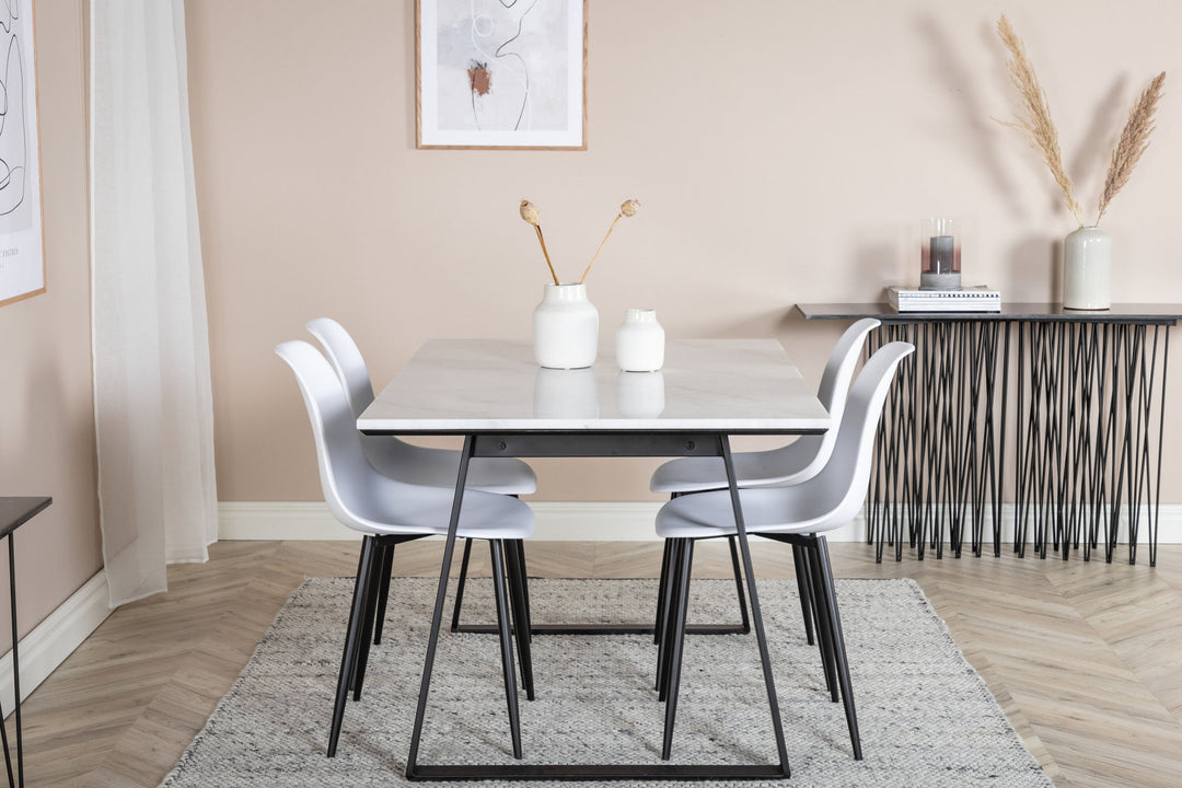 Venture Home Estelle Dining Table 140*90 - White / Black+Polar Plastic Dining Chair - Black Legs / White Plastic_4