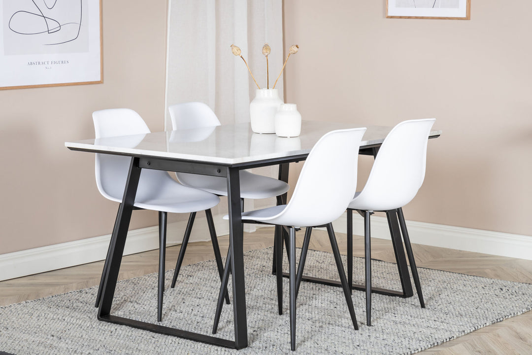 Venture Home Estelle Dining Table 140*90 - White / Black+Polar Plastic Dining Chair - Black Legs / White Plastic_4