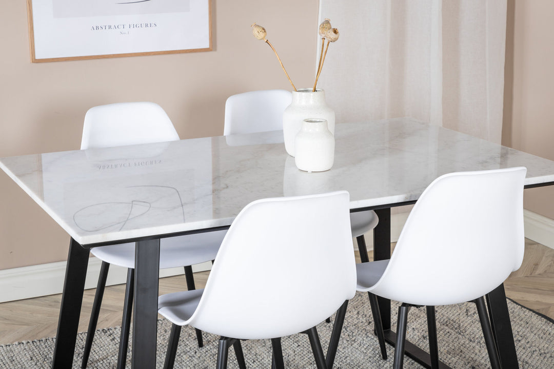 Venture Home Estelle Dining Table 140*90 - White / Black+Polar Plastic Dining Chair - Black Legs / White Plastic_4