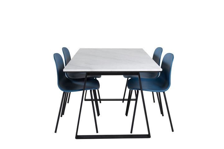 Venture Home Estelle Dining Table 140*90 - White / Black+Arctic Dining Chair - Black Legs - Blue Plastic_4