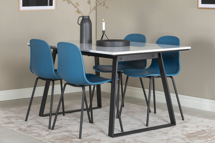 Venture Home Estelle Dining Table 140*90 - White / Black+Arctic Dining Chair - Black Legs - Blue Plastic_4