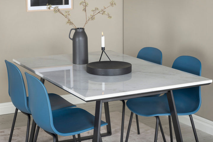 Venture Home Estelle Dining Table 140*90 - White / Black+Arctic Dining Chair - Black Legs - Blue Plastic_4