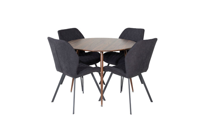 Venture Home Plaza Round table 100 cm - Walnut top - Walnut legs+Gemma Dining Chair - Black Legs - Black Fabric_4