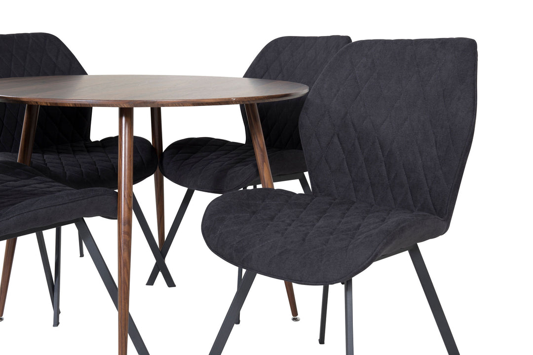 Venture Home Plaza Round table 100 cm - Walnut top - Walnut legs+Gemma Dining Chair - Black Legs - Black Fabric_4
