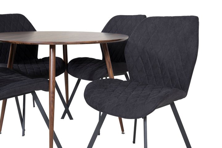 Venture Home Plaza Round table 100 cm - Walnut top - Walnut legs+Gemma Dining Chair - Black Legs - Black Fabric_4
