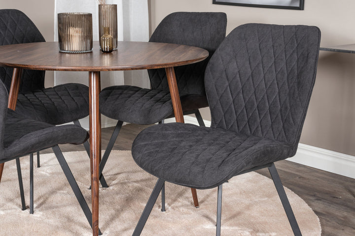 Venture Home Plaza Round table 100 cm - Walnut top - Walnut legs+Gemma Dining Chair - Black Legs - Black Fabric_4