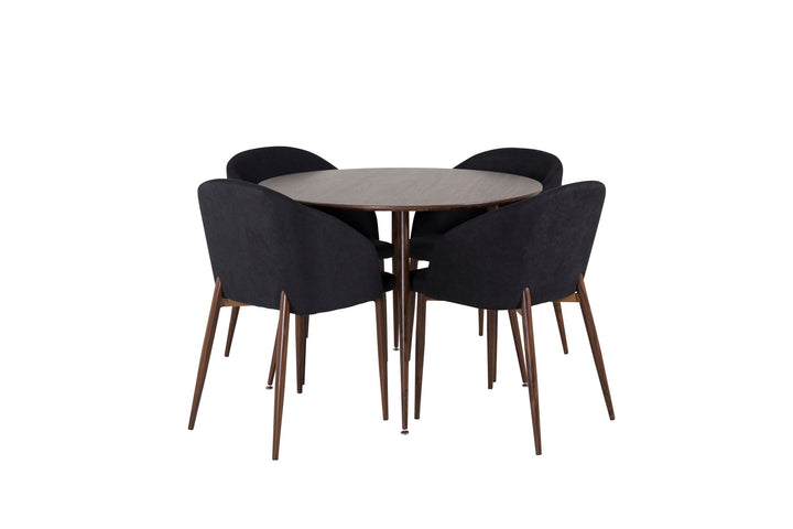 Venture Home Plaza Round table 100 cm - Walnut top - Walnut legs+Arch Dining Chair - Walnut Legs - Black Fabric_4