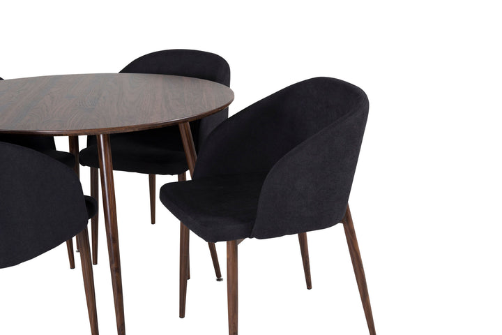 Venture Home Plaza Round table 100 cm - Walnut top - Walnut legs+Arch Dining Chair - Walnut Legs - Black Fabric_4