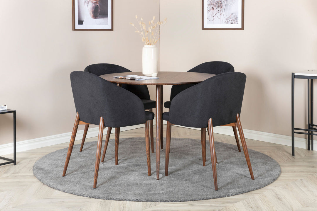 Venture Home Plaza Round table 100 cm - Walnut top - Walnut legs+Arch Dining Chair - Walnut Legs - Black Fabric_4