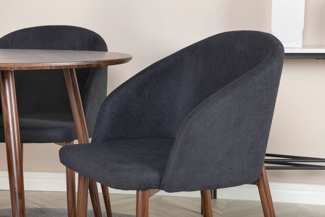 Venture Home Plaza Round table 100 cm - Walnut top - Walnut legs+Arch Dining Chair - Walnut Legs - Black Fabric_4