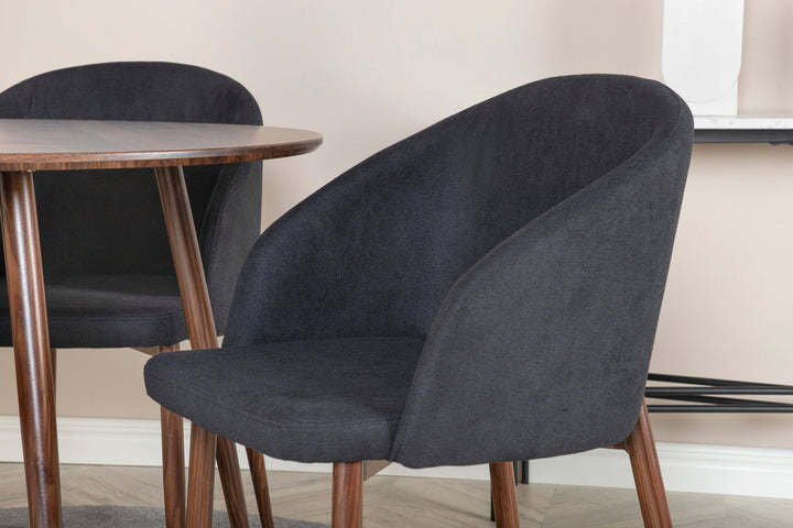 Venture Home Plaza Round table 100 cm - Walnut top - Walnut legs+Arch Dining Chair - Walnut Legs - Black Fabric_4