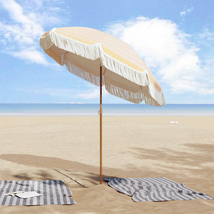 Strand Parasol Gul og Hvid 160 x 160 x 196 cm Polyester og Stål