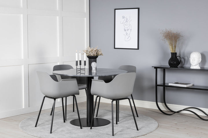 Venture Home Estelle Round Dining Table ø106 H75 - Black / Black+Comfort Plastic Dining Chair - Black Legs - Grey Plastic_4