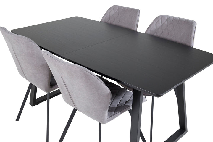 Venture Home Inca Extentiontable - Black top / black Legs+Gemma Dining Chair - Black Legs - Grey Fabric_4
