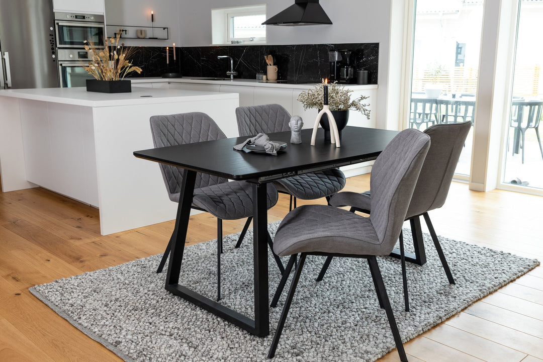 Venture Home Inca Extentiontable - Black top / black Legs+Gemma Dining Chair - Black Legs - Grey Fabric_4