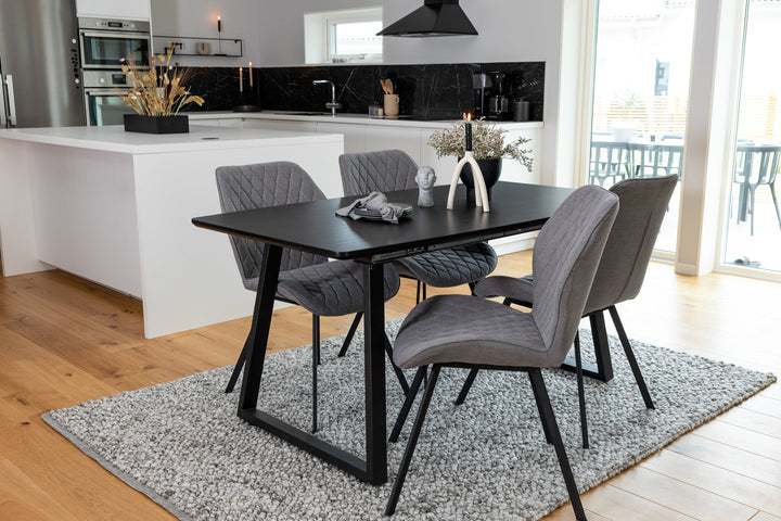 Venture Home Inca Extentiontable - Black top / black Legs+Gemma Dining Chair - Black Legs - Grey Fabric_4