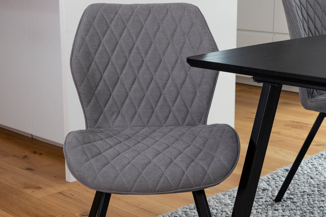 Venture Home Inca Extentiontable - Black top / black Legs+Gemma Dining Chair - Black Legs - Grey Fabric_4