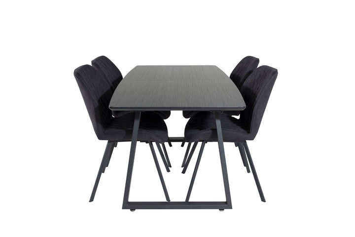 Venture Home Inca Extentiontable - Black top / black Legs+Gemma Dining Chair - Black Legs - Black Fabric_4