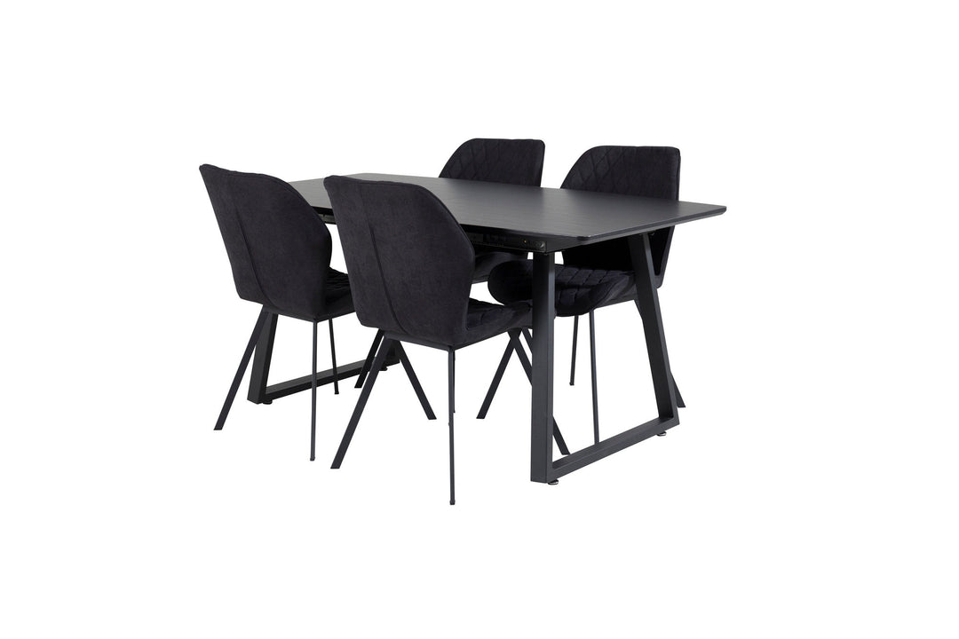 Venture Home Inca Extentiontable - Black top / black Legs+Gemma Dining Chair - Black Legs - Black Fabric_4