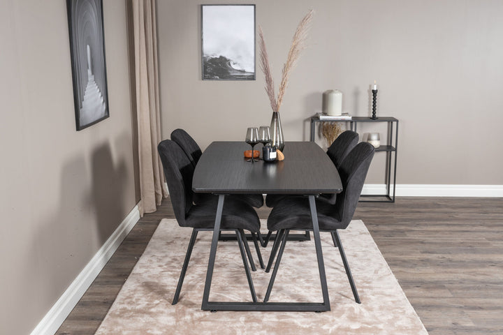 Venture Home Inca Extentiontable - Black top / black Legs+Gemma Dining Chair - Black Legs - Black Fabric_4