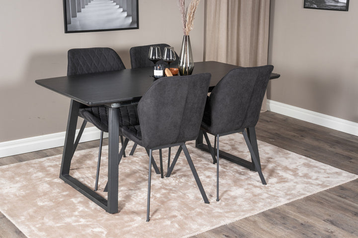 Venture Home Inca Extentiontable - Black top / black Legs+Gemma Dining Chair - Black Legs - Black Fabric_4