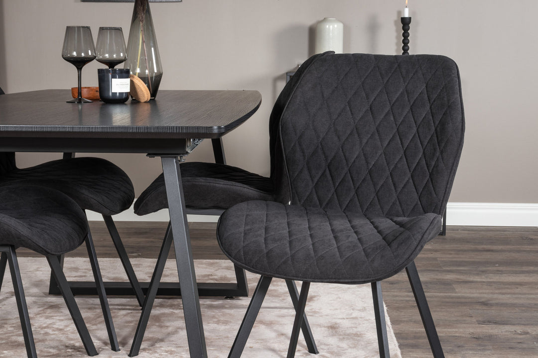 Venture Home Inca Extentiontable - Black top / black Legs+Gemma Dining Chair - Black Legs - Black Fabric_4