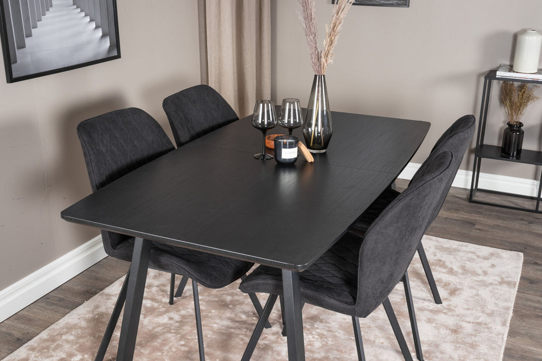 Venture Home Inca Extentiontable - Black top / black Legs+Gemma Dining Chair - Black Legs - Black Fabric_4