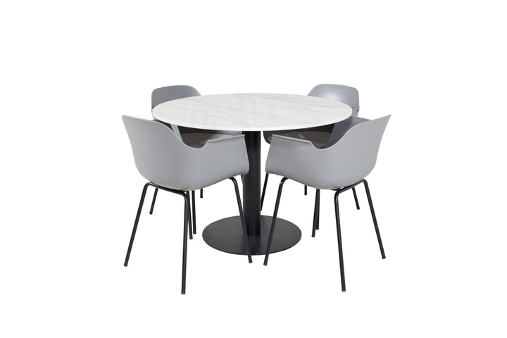 Venture Home Estelle Round Dining Table ø106 H75 - White / Black+Comfort Plastic Dining Chair - Black Legs - Grey Plastic_4