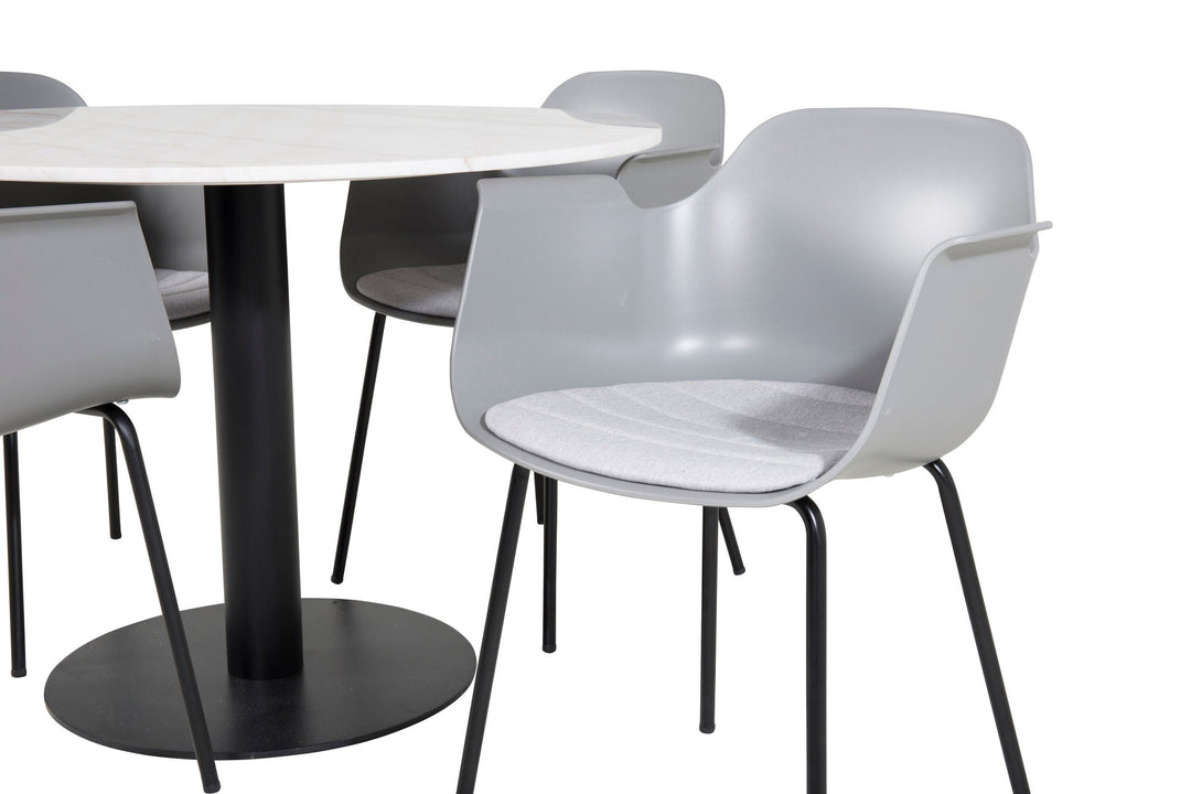 Venture Home Estelle Round Dining Table ø106 H75 - White / Black+Comfort Plastic Dining Chair - Black Legs - Grey Plastic_4