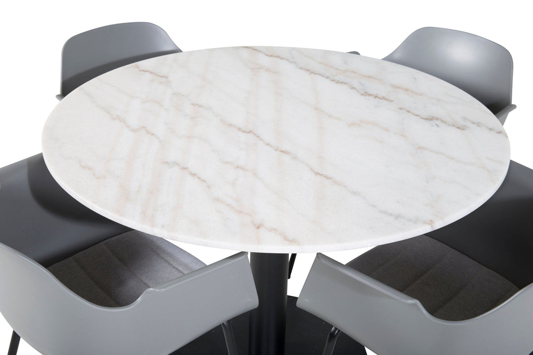 Venture Home Estelle Round Dining Table ø106 H75 - White / Black+Comfort Plastic Dining Chair - Black Legs - Grey Plastic_4