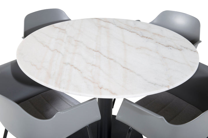 Venture Home Estelle Round Dining Table ø106 H75 - White / Black+Comfort Plastic Dining Chair - Black Legs - Grey Plastic_4