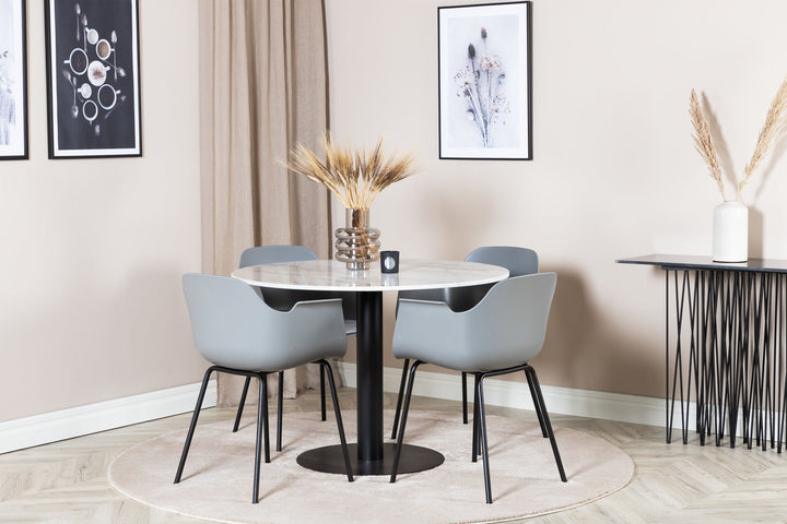 Venture Home Estelle Round Dining Table ø106 H75 - White / Black+Comfort Plastic Dining Chair - Black Legs - Grey Plastic_4