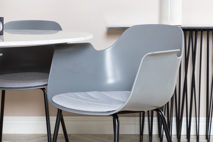 Venture Home Estelle Round Dining Table ø106 H75 - White / Black+Comfort Plastic Dining Chair - Black Legs - Grey Plastic_4
