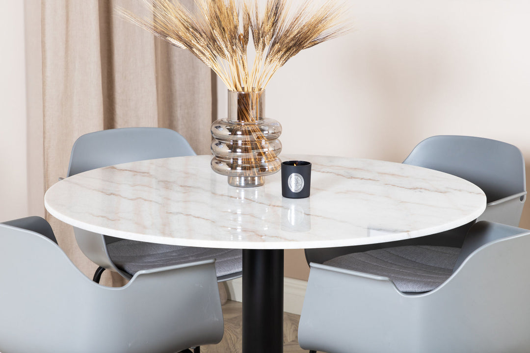 Venture Home Estelle Round Dining Table ø106 H75 - White / Black+Comfort Plastic Dining Chair - Black Legs - Grey Plastic_4