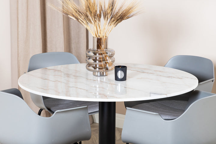 Venture Home Estelle Round Dining Table ø106 H75 - White / Black+Comfort Plastic Dining Chair - Black Legs - Grey Plastic_4