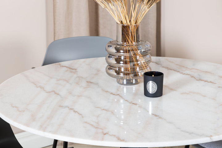 Venture Home Estelle Round Dining Table ø106 H75 - White / Black+Comfort Plastic Dining Chair - Black Legs - Grey Plastic_4