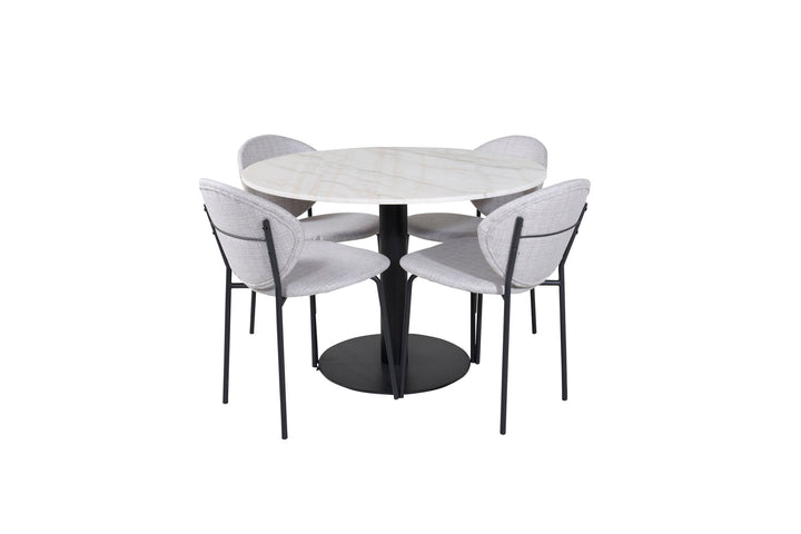 Venture Home Estelle Round Dining Table ø106 H75 - White / Black+Vault Dining Chair - Black Legs - Grey Fabric_4