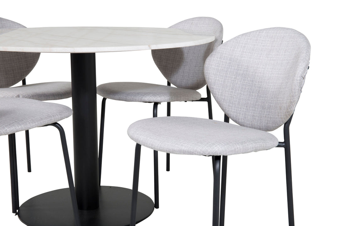 Venture Home Estelle Round Dining Table ø106 H75 - White / Black+Vault Dining Chair - Black Legs - Grey Fabric_4